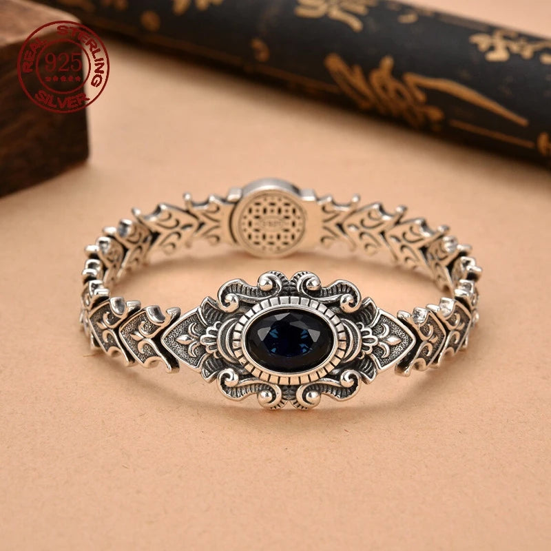 New European and American Style S925 Sterling Silver  Pattern Fashion Bracelet Men's High-end Gift Temperament Versatile Jewelry